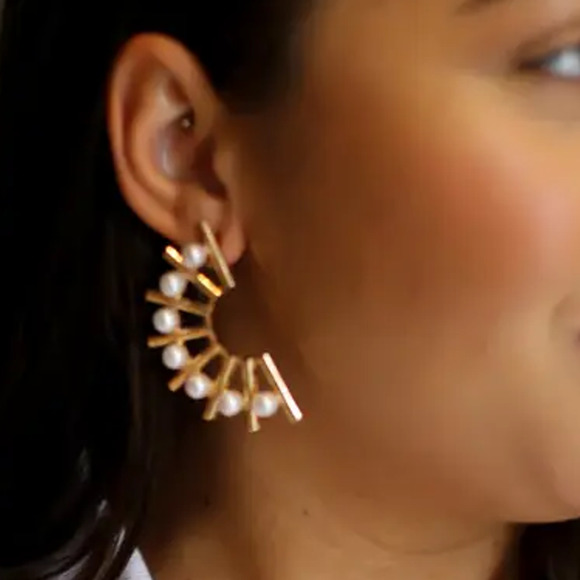 Fiercely Femme Pearl Gold Statement Half Circle Earrings - Picture 4 of 4